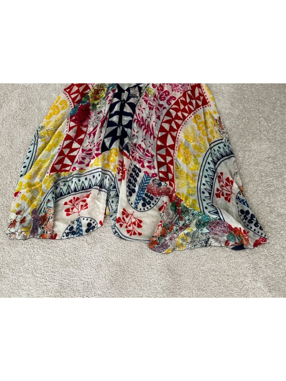Johnny Was Red Yellow Multicolor Floral Patchwork Midi Dress - Picture 7 of 8